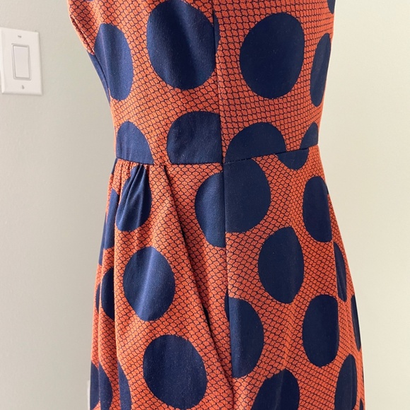 ANTHROPOLOGIE Maeve Dress Rokin Polka Dot Sleeveless Cross-Back Blue Orange Sz 4 - Picture 6 of 16